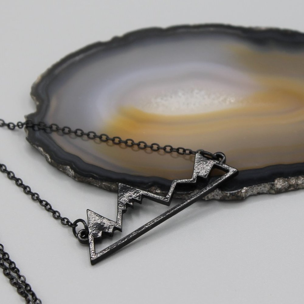 Jewelry necklace mountain mountains travel explore black tone fashion new